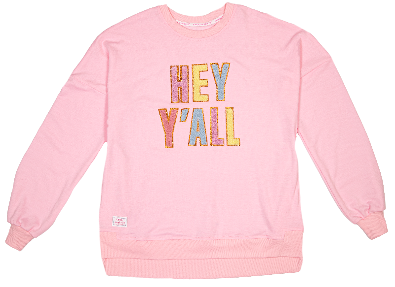 Simply Southern Sparkle Hey Yall Long Sleeve Jersey Crew T-Shirt