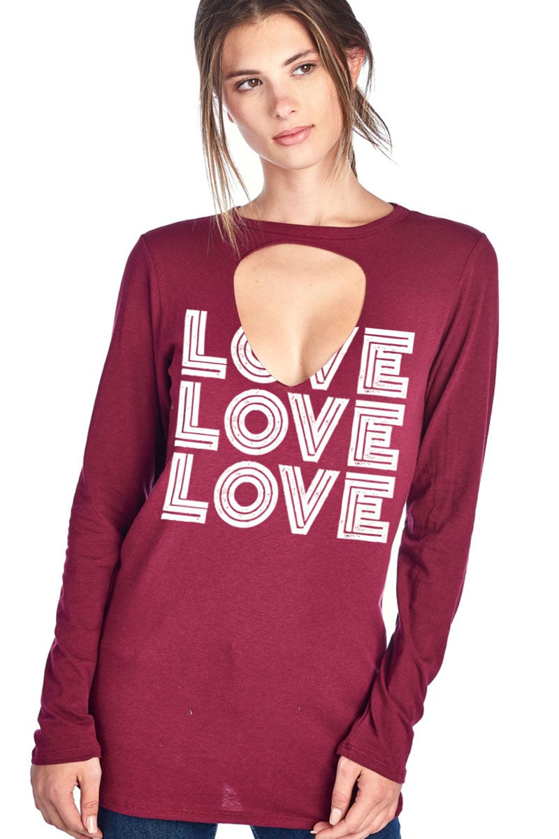 SALE Love Love Love Cut Out Valentines Day Long Sleeve Shirt