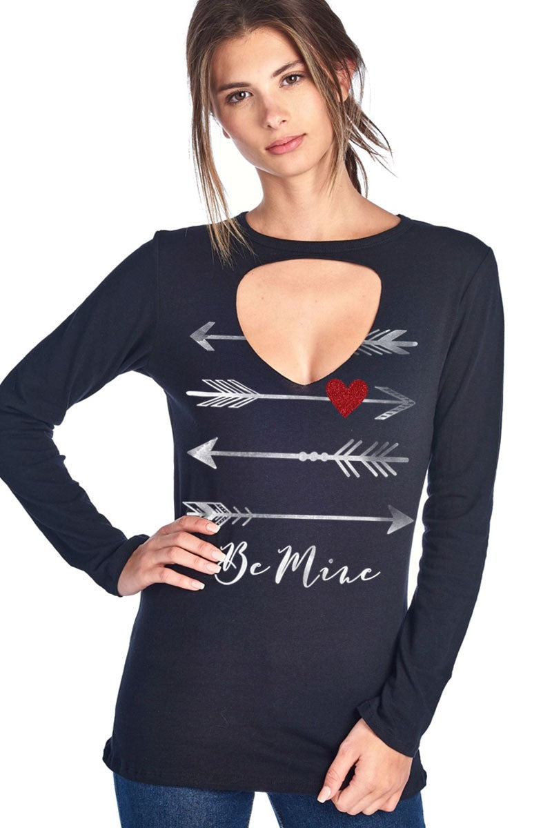 Be Mine Arrows Cut Out Valentines Day Long Sleeve Shirt