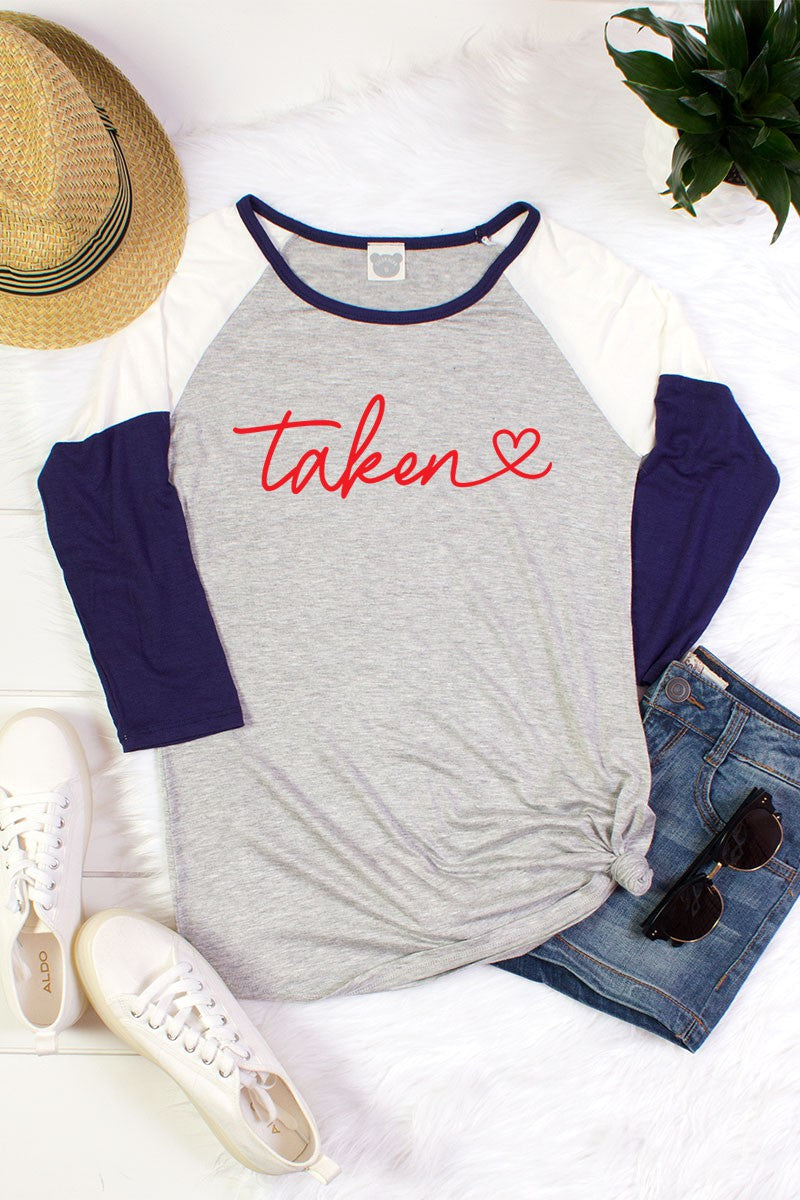 Taken Heart Valentines Day Color Block Raglan Long Sleeve Shirt