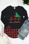 Christmas Truck Glitter Tree Plaid Hem &amp; Cuff Long Sleeve Shirt