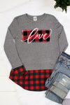 Love Plaid Cuff and Hem Valentines Day Long Sleeve Shirt