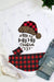 Have a Holly Jolly Christmas Plaid Leopard  Santa Hat Plaid Hem & Cuff Long Sleeve Shirt