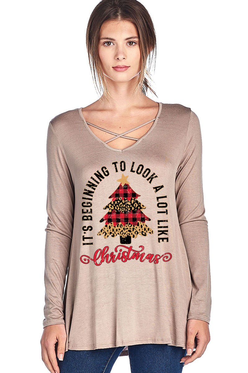 It's Beginning to look a lot like Christmas Tree Criss Cross Long Sleeve Shirt