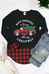 Have Yourself a Very Merry Christmas Truck Plaid Cuff and Hem Holiday Long Sleeve Shirt