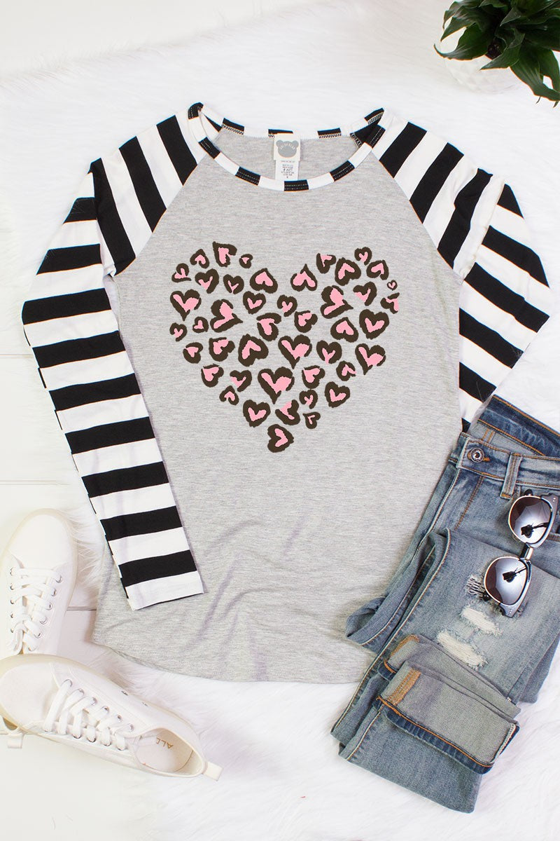 Love Hearts Valentines Day Striped Raglan Long Sleeve Shirt