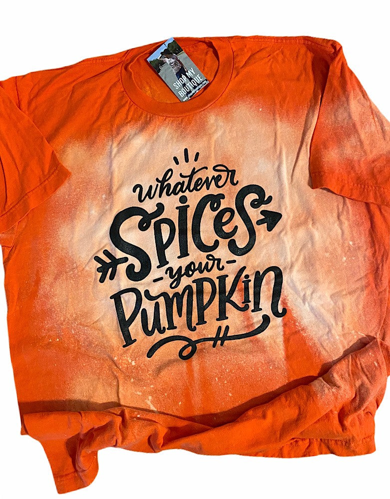 Whatever Spices Your Pumpkin Fall Bleached Dye Canvas Girlie T Shirt