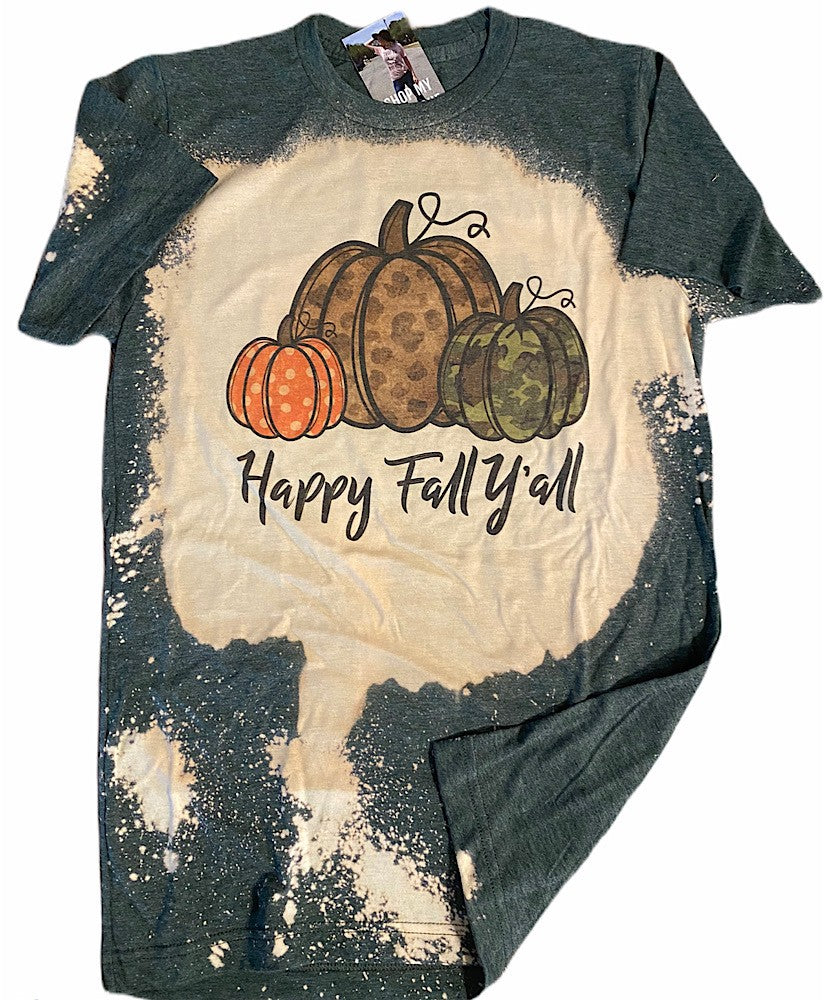 Happy Fall Y'all Camo Acid Wash Dye Canvas Girlie T Shirt