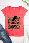 Leopard Mama Lightning Bolt Scoop Neck Short Sleeve Shirt