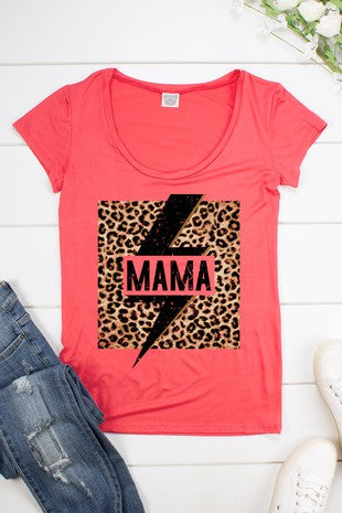 Leopard Mama Lightning Bolt Scoop Neck Short Sleeve Shirt