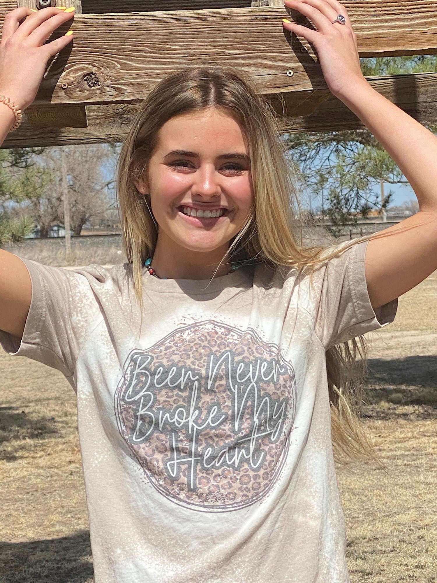 Leopard Beer Never Broke My Heart Bleached Dye Canvas Girlie T Shirt