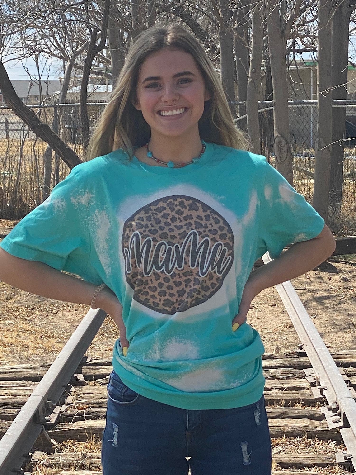 Leopard Mama Bleached Dye Canvas Girlie T Shirt