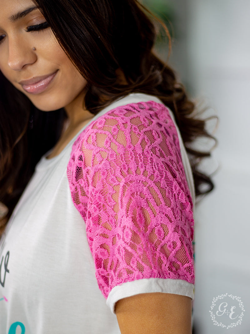 SALE Bjaxx Southern Grace His Path Cross Lace Sleeves T-Shirt