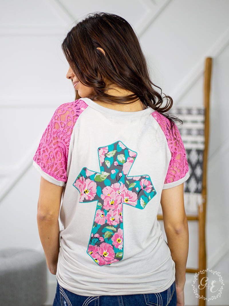 SALE Bjaxx Southern Grace His Path Cross Lace Sleeves T-Shirt