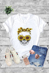 Sunflower Skull Skeleton Halloween Canvas Girlie V-Neck T Shirt