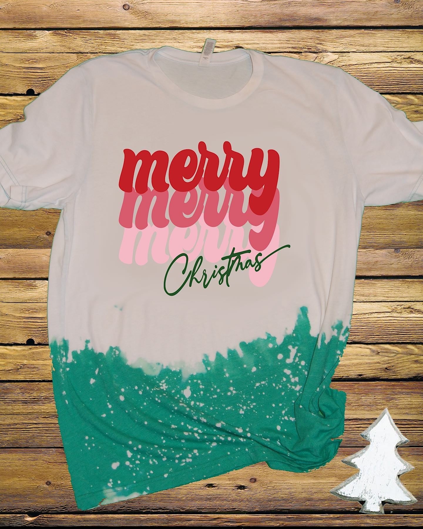 Merry Christmas Retro Bleached Dye Canvas Girlie T Shirt