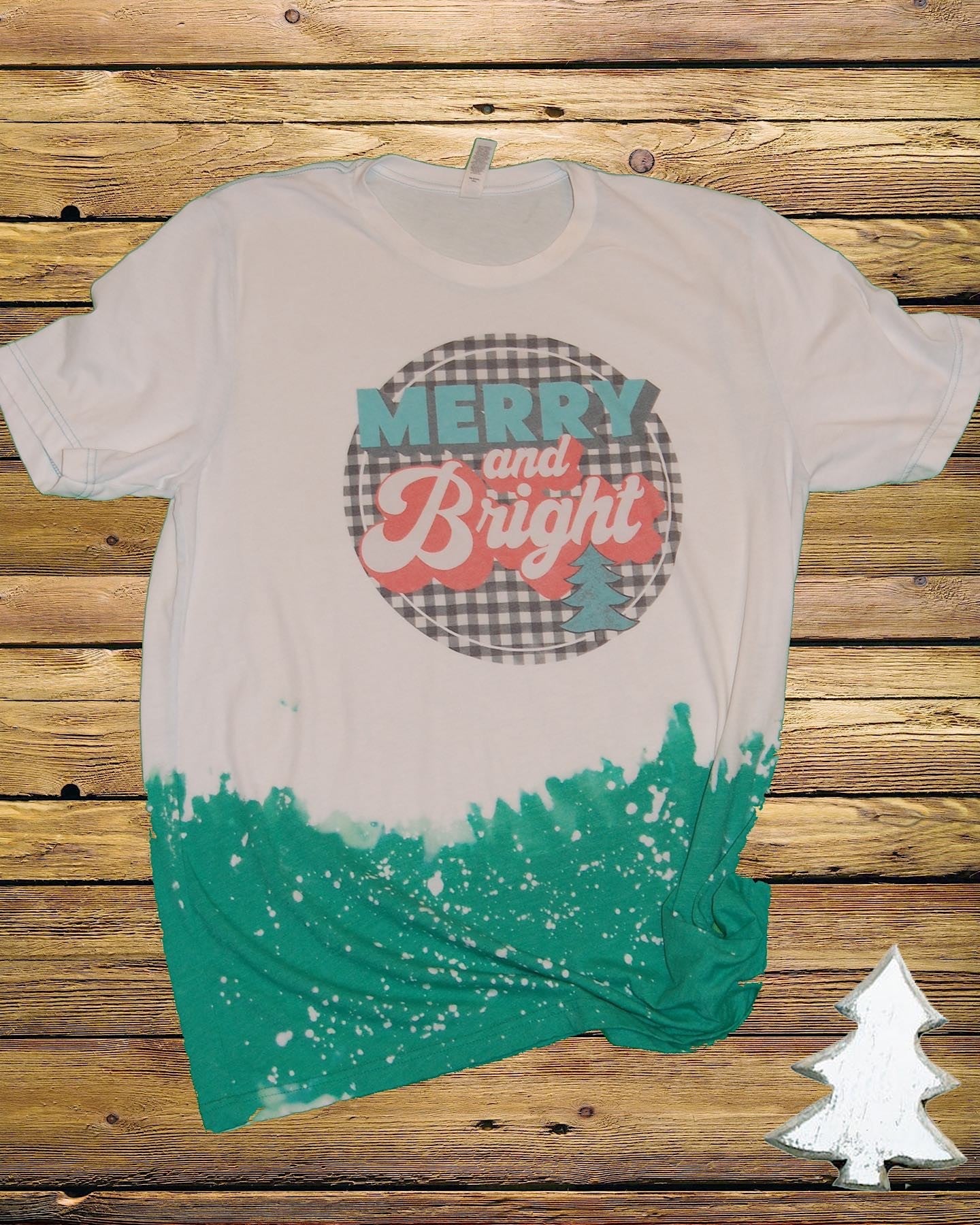 Merry & Bright Christmas Bleached Dye Canvas Girlie T Shirt