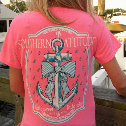 Country Life Outfitters Southern Attitude Anchor Bow Pink Vintage Girlie Bright T Shirt - SimplyCuteTees
