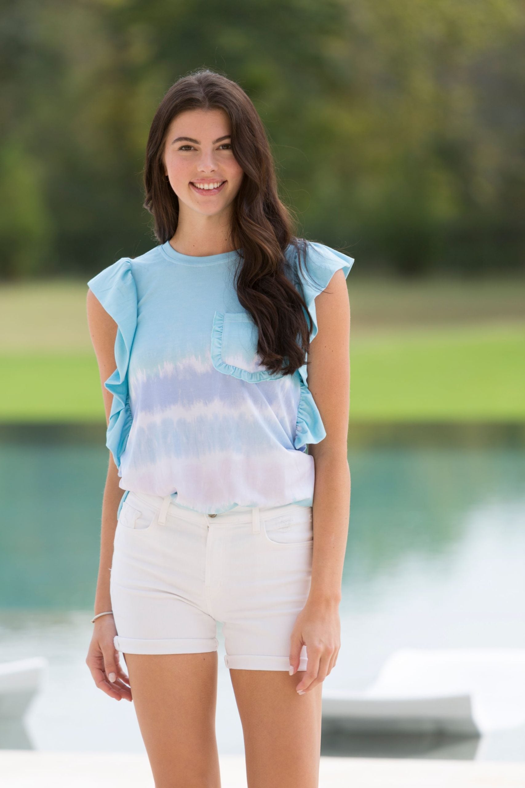 SALE Simply Southern Ruffle Tie Dye Blue T-Shirt