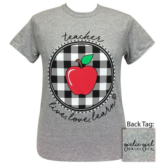 Girlie Girl Originals Preppy Teacher Live Love Learn Plaid T-Shirt