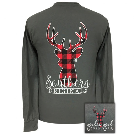 Girlie Girl Originals Preppy Plaid Deer Long Sleeve T-Shirt