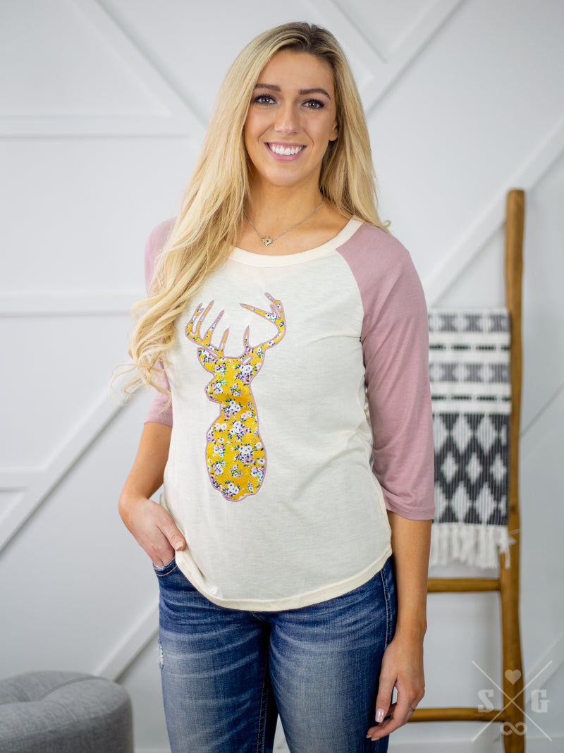 SALE Bjaxx Southern Grace Marigold Deer Long Sleeve Raglan T-Shirt