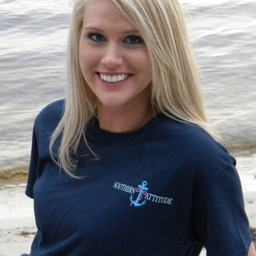 Country Life Outfitters Southern Attitude Anchor Bow Navy Vintage Girlie Bright T Shirt - SimplyCuteTees