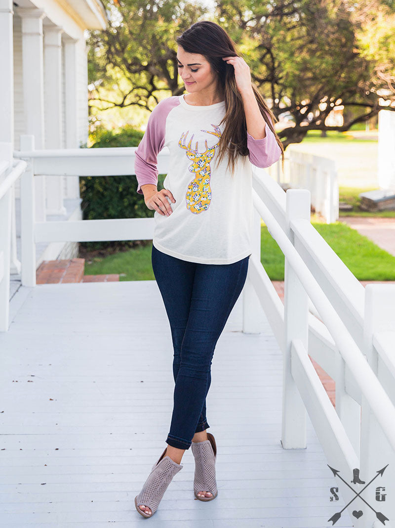 SALE Bjaxx Southern Grace Marigold Deer Long Sleeve Raglan T-Shirt