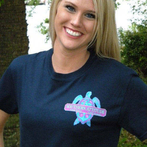 Country Life Outfitters Southern Attitude Snappy Turtle Anchor Bow Navy Vintage Girlie Bright T Shirt