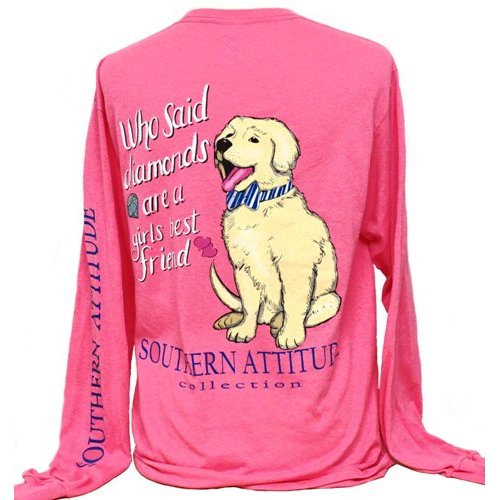 Southern Attitude Preppy Diamonds Are A Girls Best Friend Pink Long Sleeve T-Shirt