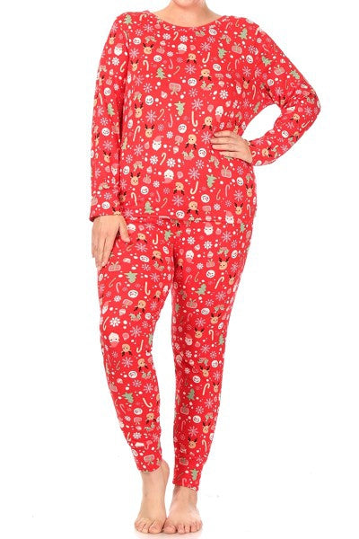 Christmas Reindeer Snowman Plus Size Lounge Pajama Set Pants and Shirt -  SimplyCuteTees