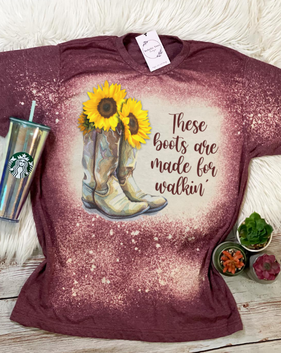 These Boots are Made for Walking Green Bleached Dye Canvas Girlie T Shirt
