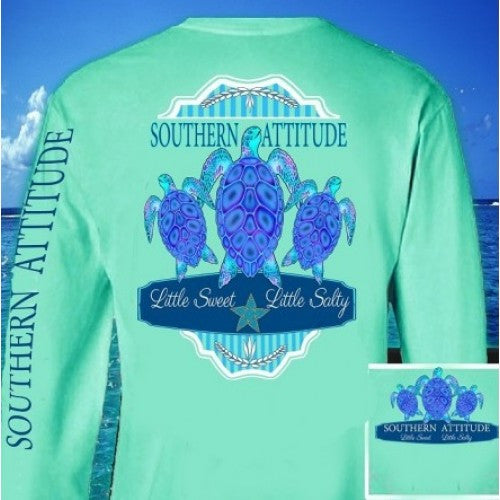 Country Life Outfitters Southern Attitude Mint 3 Turtles Starfish Vintage Girlie Bright Long Sleeve T Shirt - SimplyCuteTees
