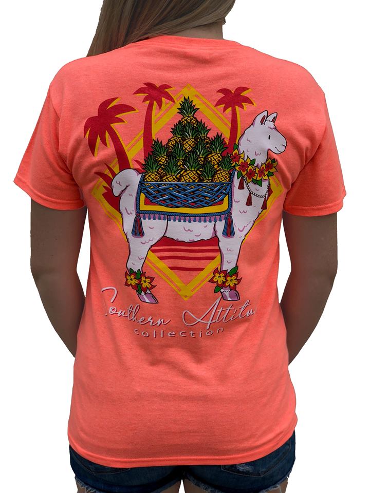Southern Attitude Coral Preppy Pineapple Llama T-Shirt