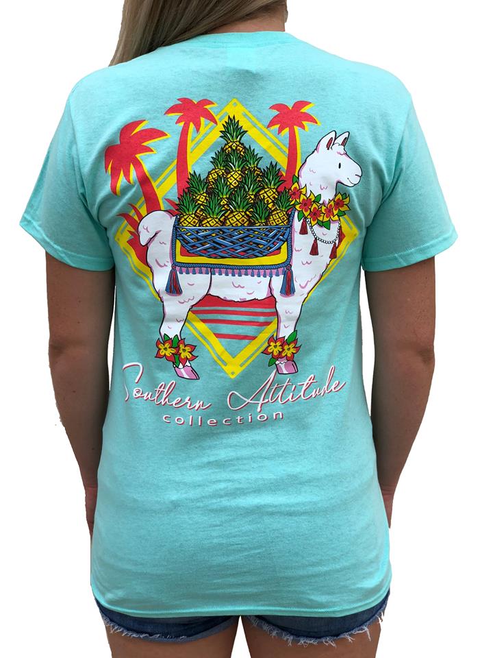 Southern Attitude Seafoam Preppy Pineapple Llama T-Shirt