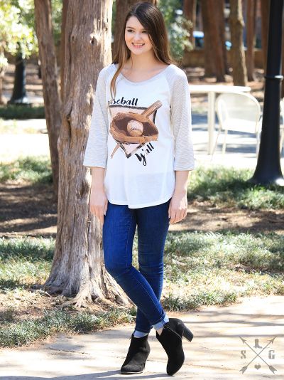 SALE Bjaxx Southern Grace Baseball Y&#39;all Long Sleeve Raglan T-Shirt