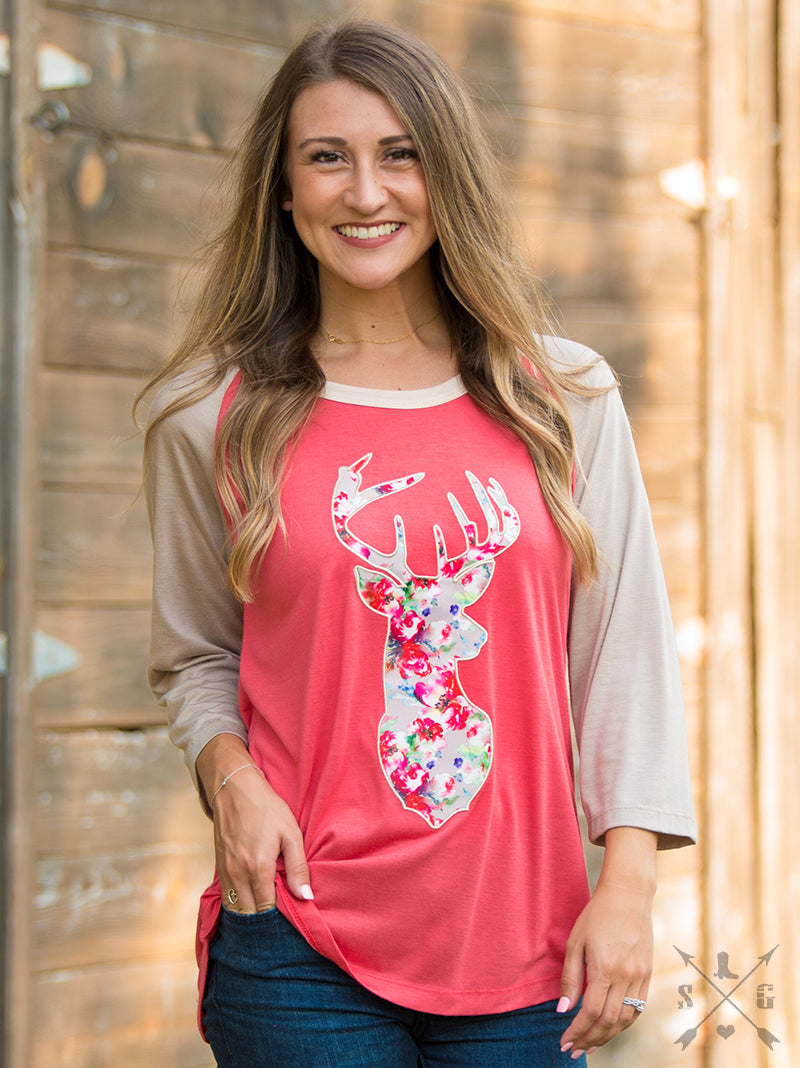 SALE Bjaxx Southern Grace Floral Deer Raglan T-Shirt