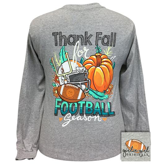Girlie Girl Originals Thank Fall Football Season Pumpkin Long Sleeves T Shirt