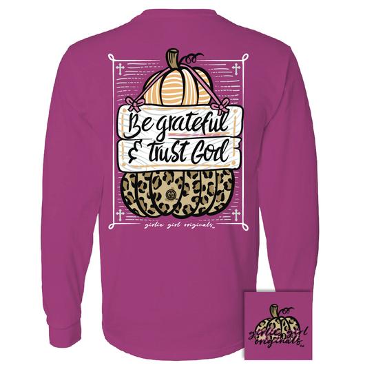 Girlie Girl Be Grateful Fall Leopard Pumpkin Long Sleeve T-Shirt