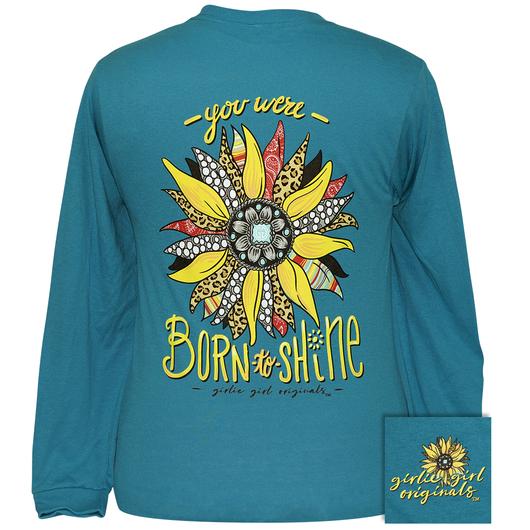 Girlie Girl Originals Preppy Born to Shine Pattern Sunflower Long Sleeve T-Shirt