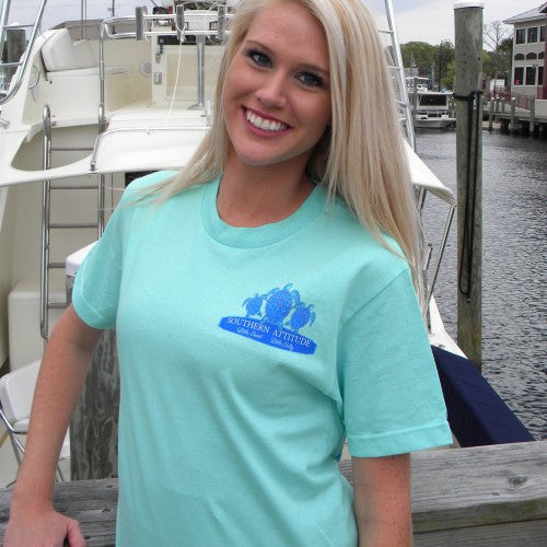 Country Life Outfitters Southern Attitude Mint 3 Turtles Starfish Vintage Girlie Bright T Shirt - SimplyCuteTees