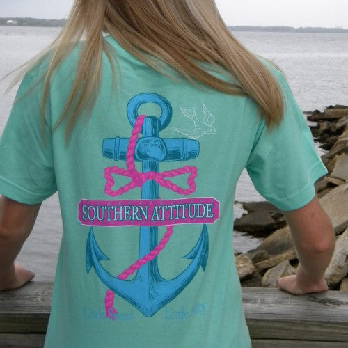 Country Life Outfitters Southern Attitude Anchor Bow Mint Vintage Girlie Bright T Shirt - SimplyCuteTees
