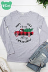 Have Yourself a Merry Little Christmas Plaid Truck Cut Out Long Sleeve T Shirt
