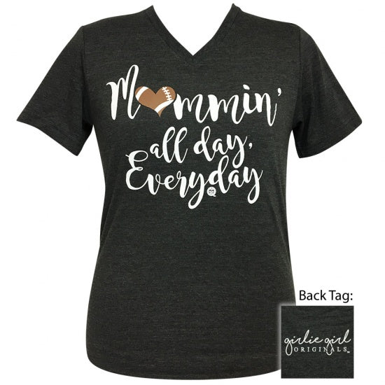 Girlie Girl Preppy Mommin All Day Everyday Football V-Neck T-Shirt