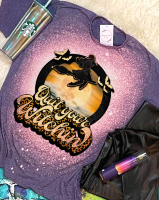 Quit Your Witchin Halloween Bleached Dye Canvas Girlie T Shirt