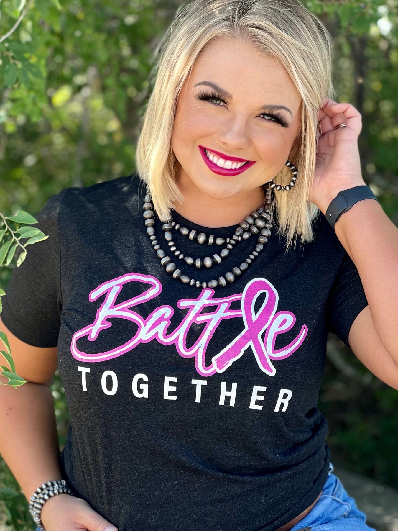 Texas True Threads Battle Together Breast Cancer Canvas T-Shirt
