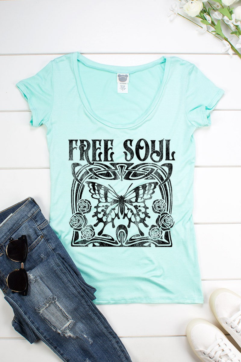 Free Soul Butterfly Scoop Neck Short Sleeve Shirt