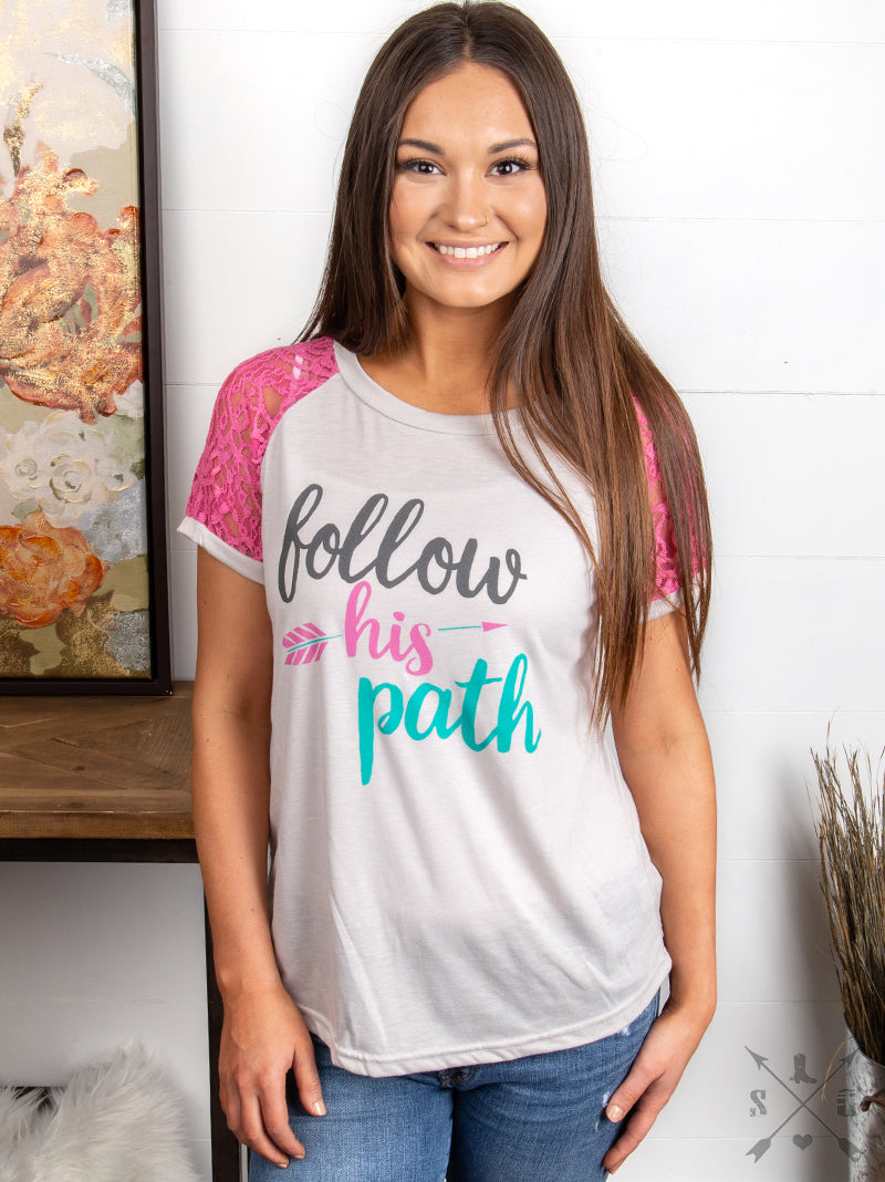 SALE Bjaxx Southern Grace His Path Cross Lace Sleeves T-Shirt