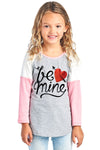 Youth Be Mine Valentine&#39;s Day Color Block Sleeve Raglan Long Sleeve Shirt