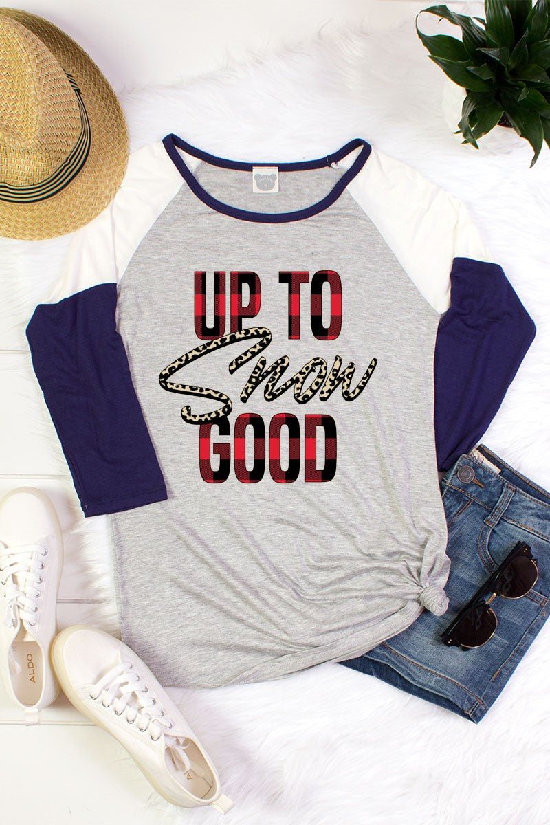 Up to Snow Good Christmas Color Block Raglan Long Sleeve Shirt